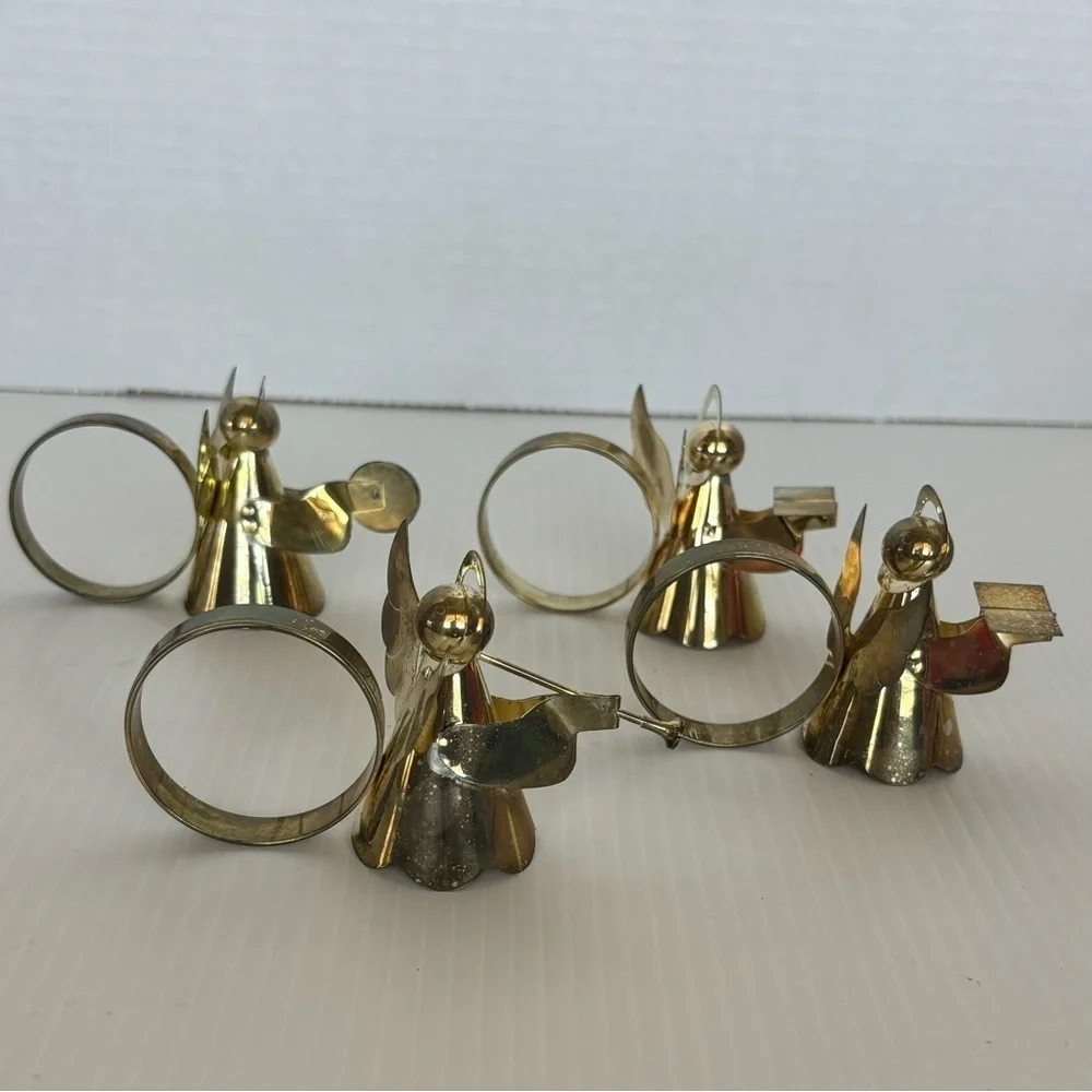Vintage Christmas Gold Tone Angel Napkin Ring Holders  Lot of 8